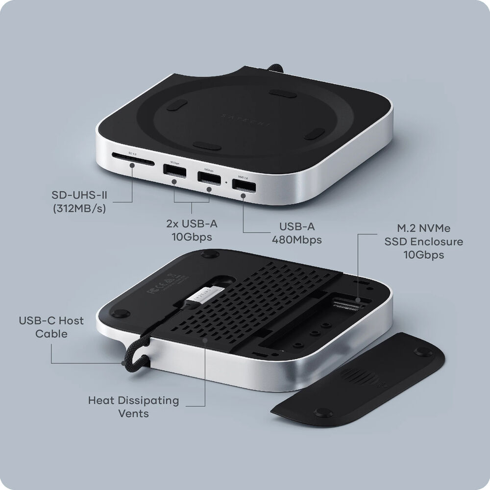 Satechi Mac Mini M4 Stand & Hub with SSD Enclosure (Silver)