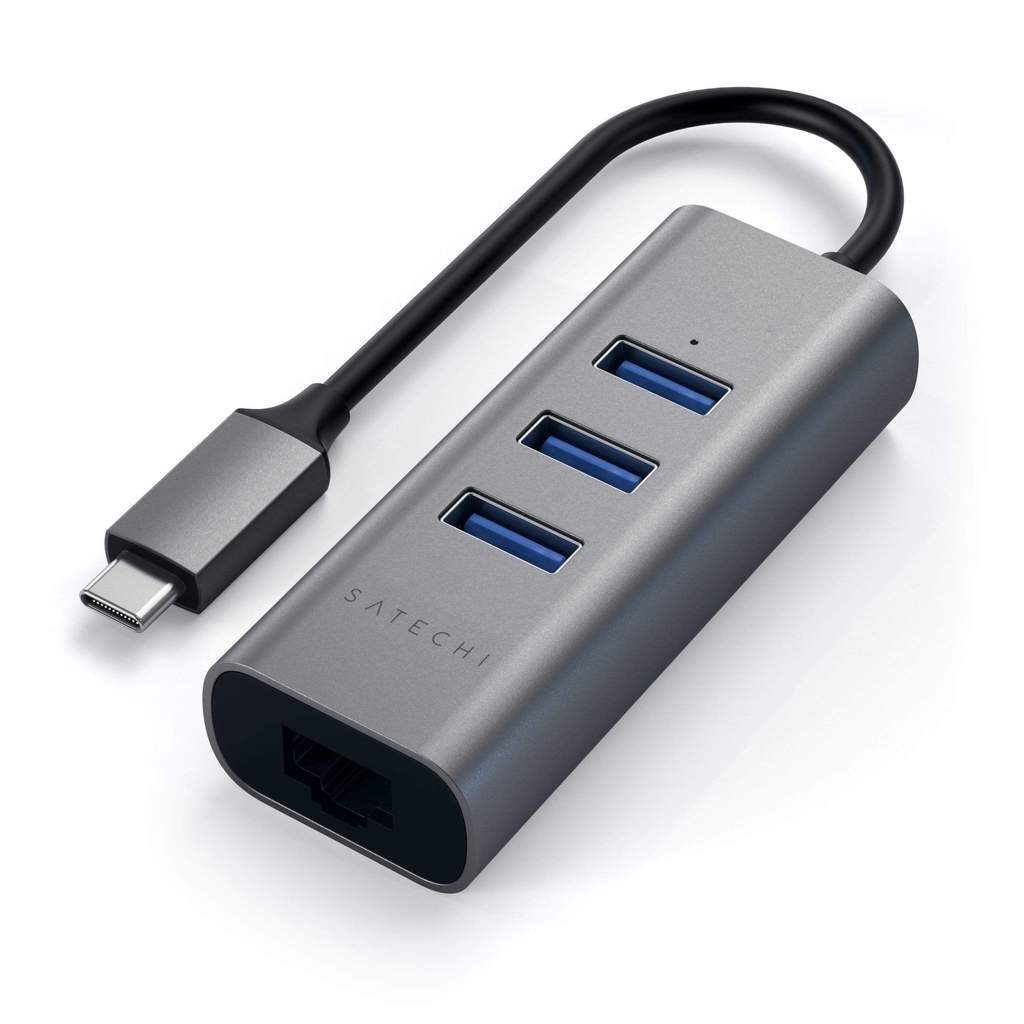 Satechi USB-C 2-in-1 USB 3.0 3-Port Hub & Ethernet, Grey