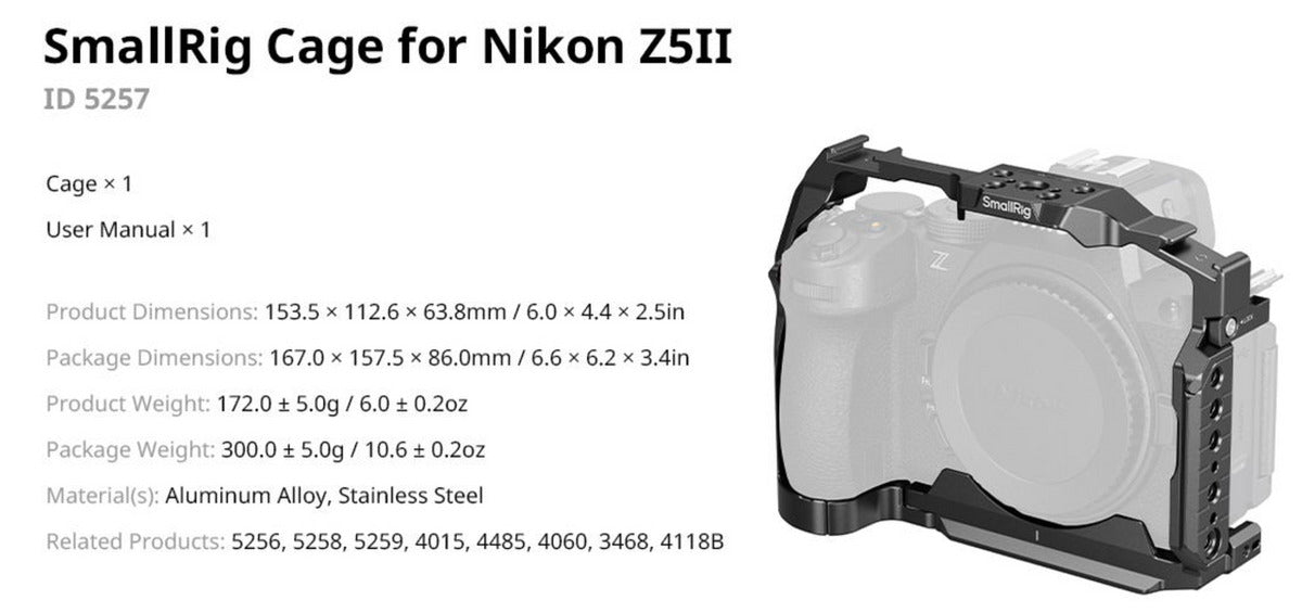 SmallRig Cage for Nikon Z5II 5257