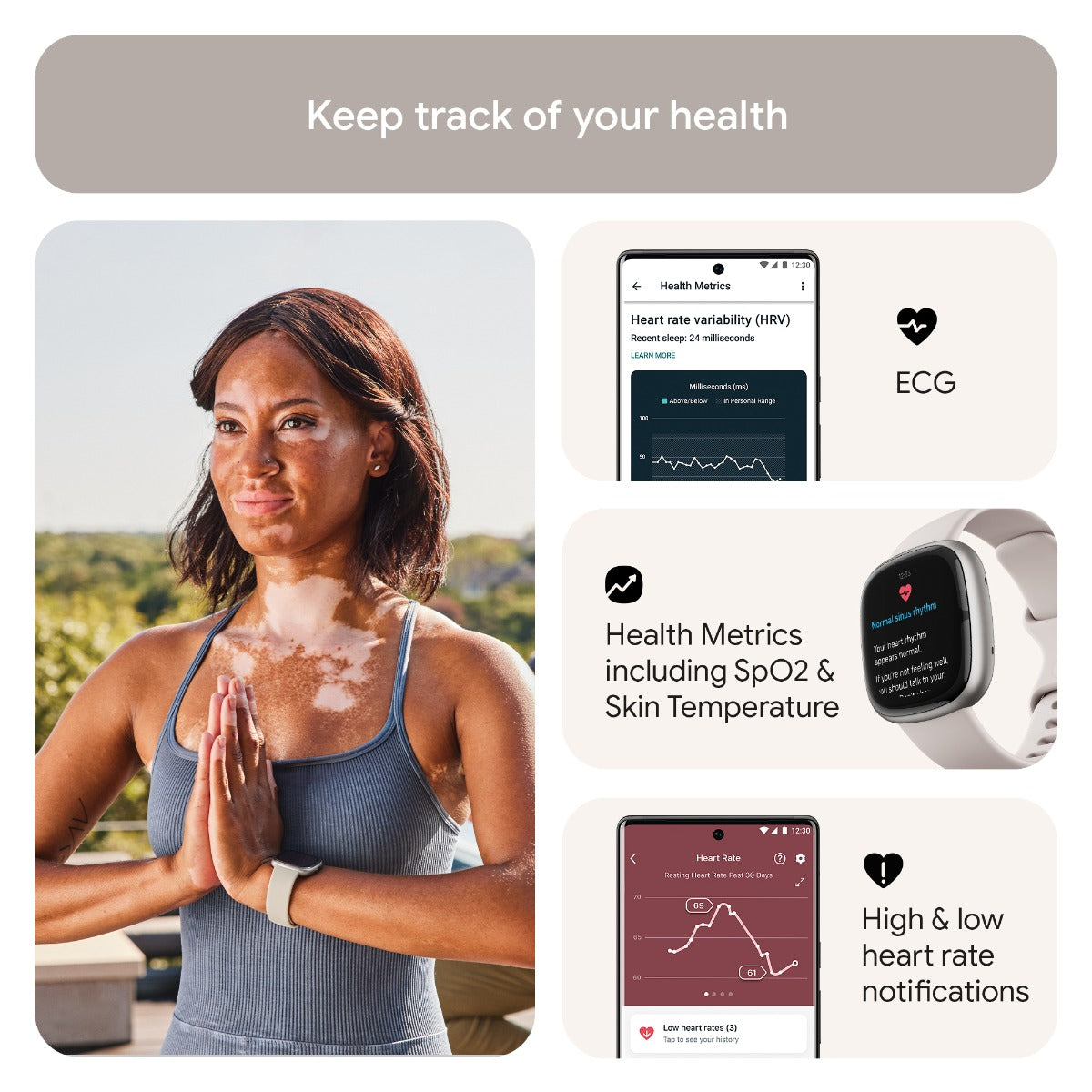 Fitbit Sense 2 Smart Watch - Lunar White / Platinum Aluminium