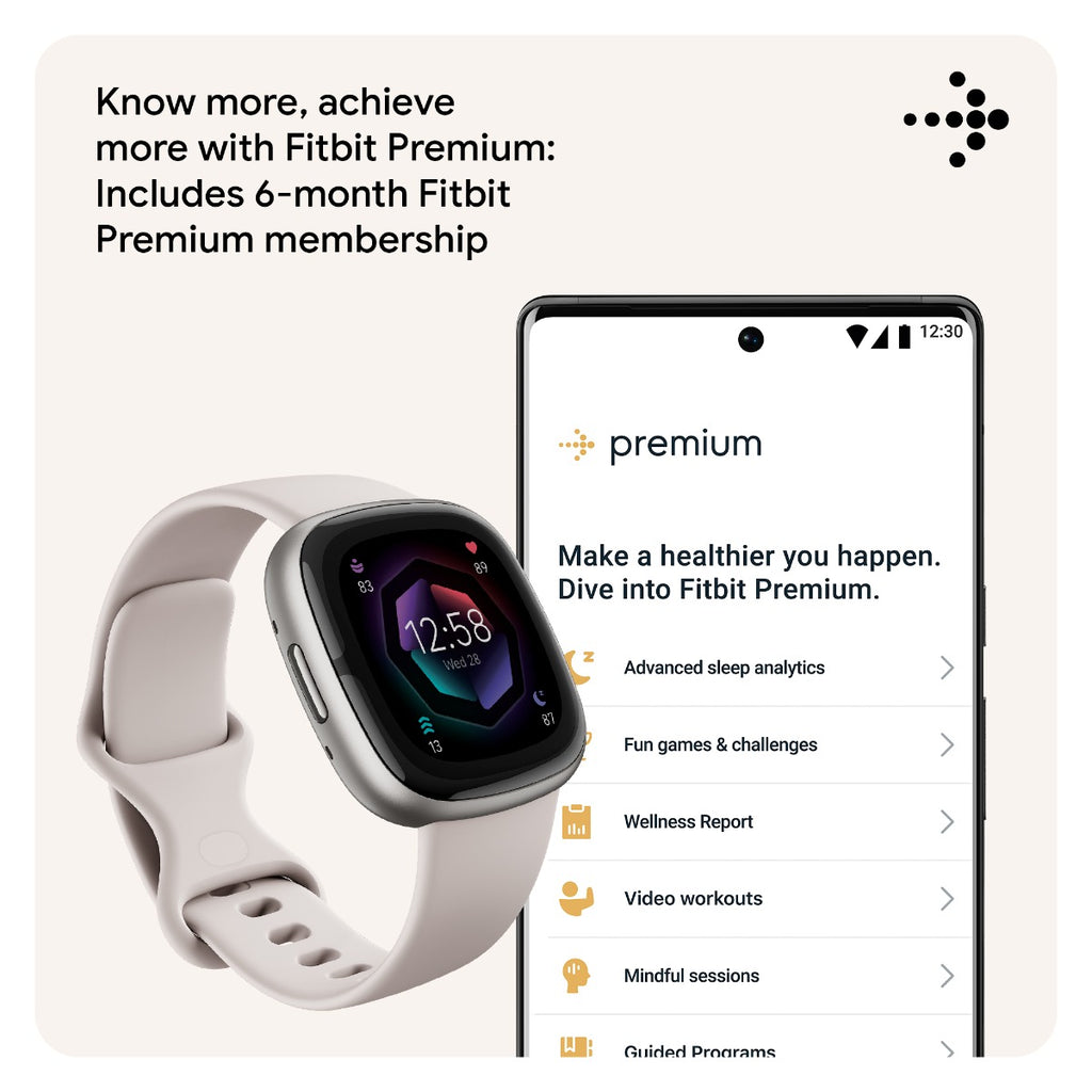 Fitbit Sense 2 Smart Watch - Lunar White / Platinum Aluminium