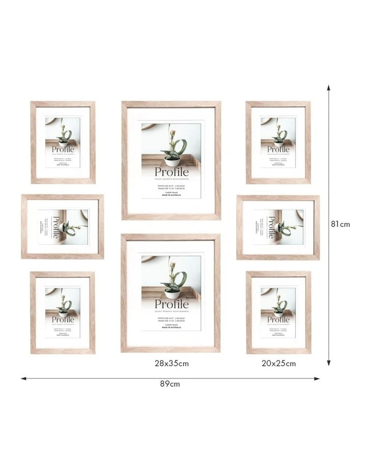 Deluxe Gallery Photo Wall Frame Set D - 8 Frames - Polar Birch