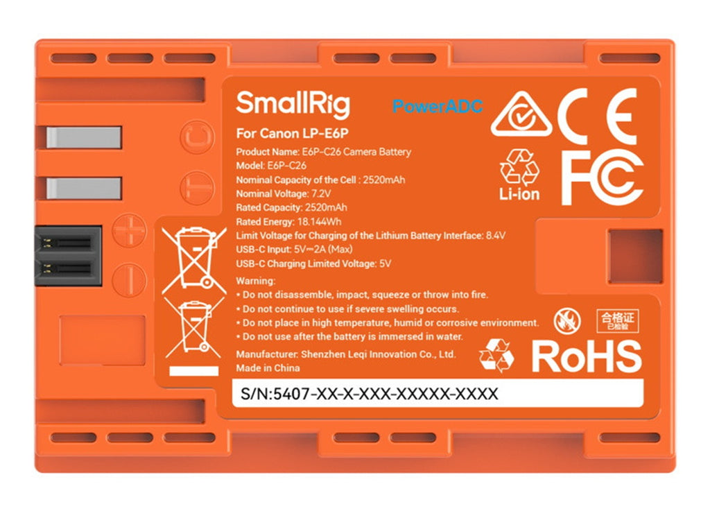 SmallRig Camera Battery for Canon LP-E6P (Orange)