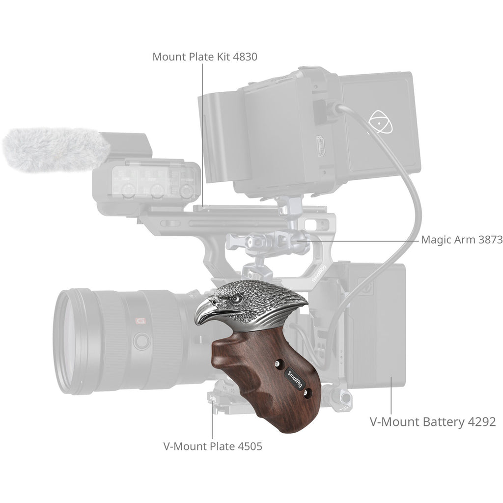 SmallRig Rotating Left-Side Wooden Handle with NATO Clamp 4817
