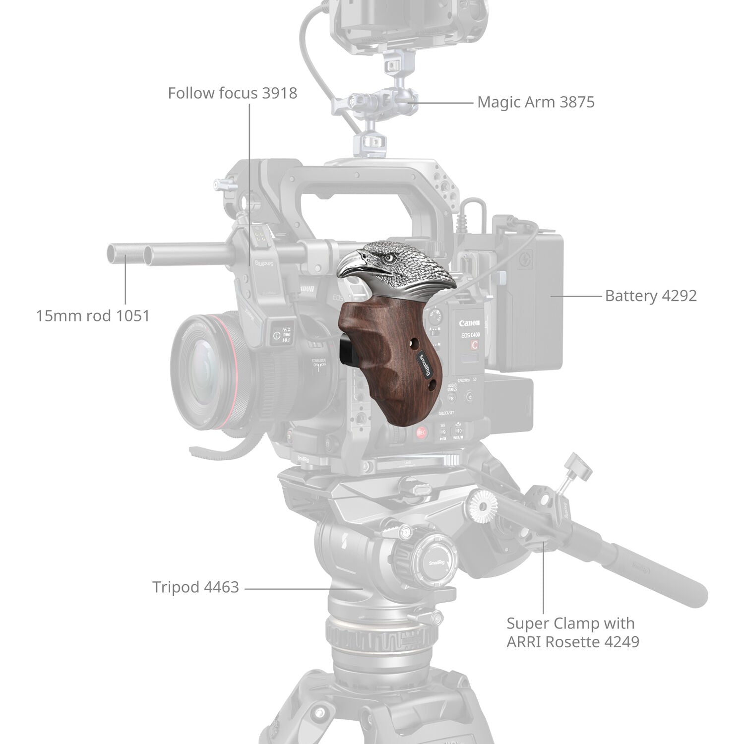 SmallRig Rotating Left-Side Wooden Handle with NATO Clamp 4817