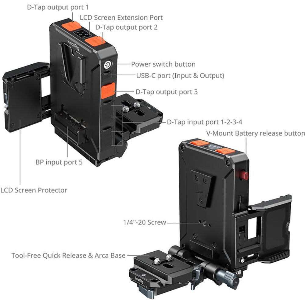 SmallRig Intelligent Power Management V-Mount Battery Adapter Plate Compatible with Arca-Swiss Quick Release Plate 5899