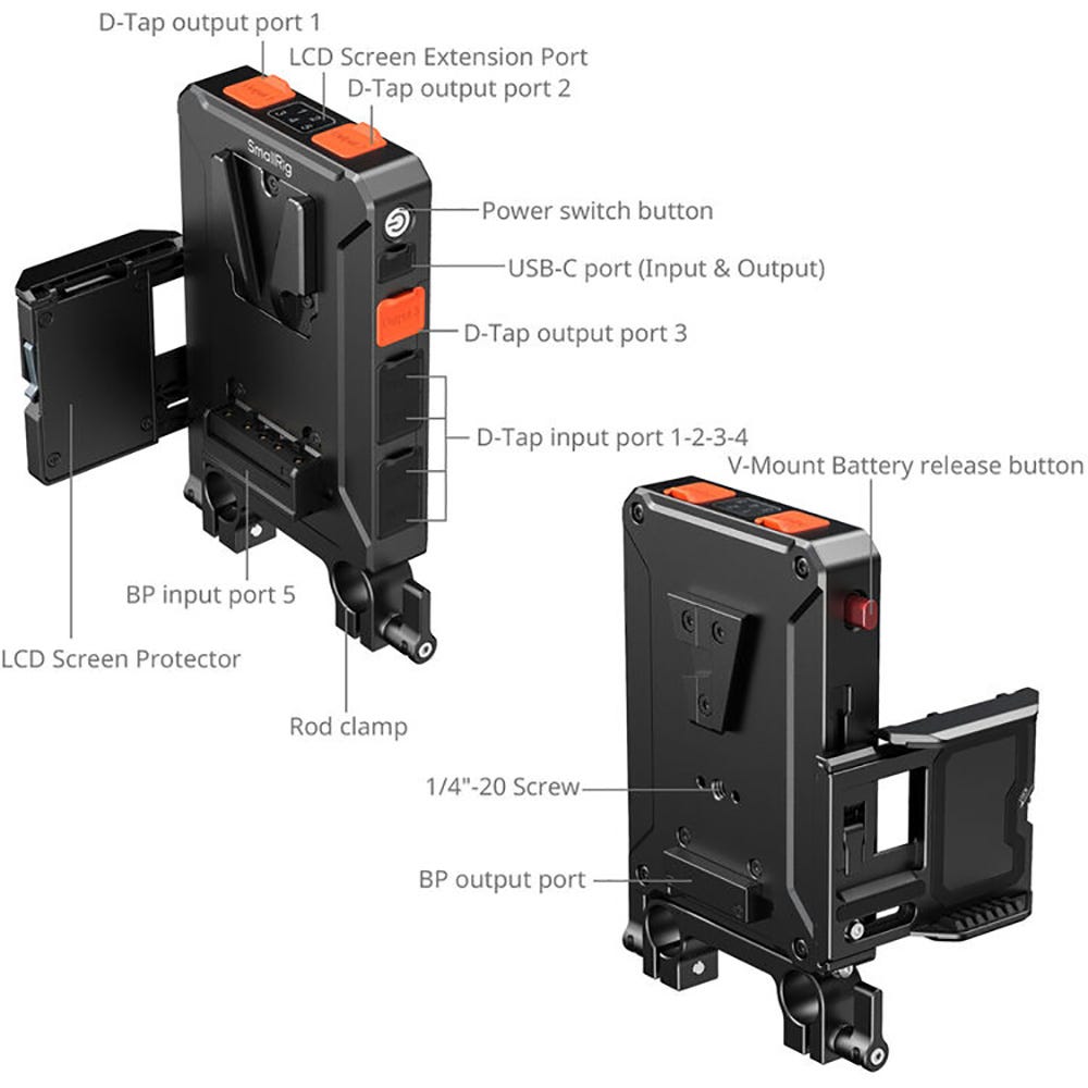 SmallRig Intelligent Power Management V-Mount Battery Adapter Plate with 15mm Dual