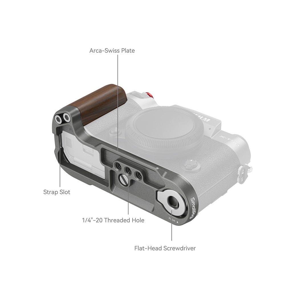 SmallRig L-Shape Mount Plate with Handle for FUJIFILM X-T50 (Wooden/Charcoal Silver) 4736B