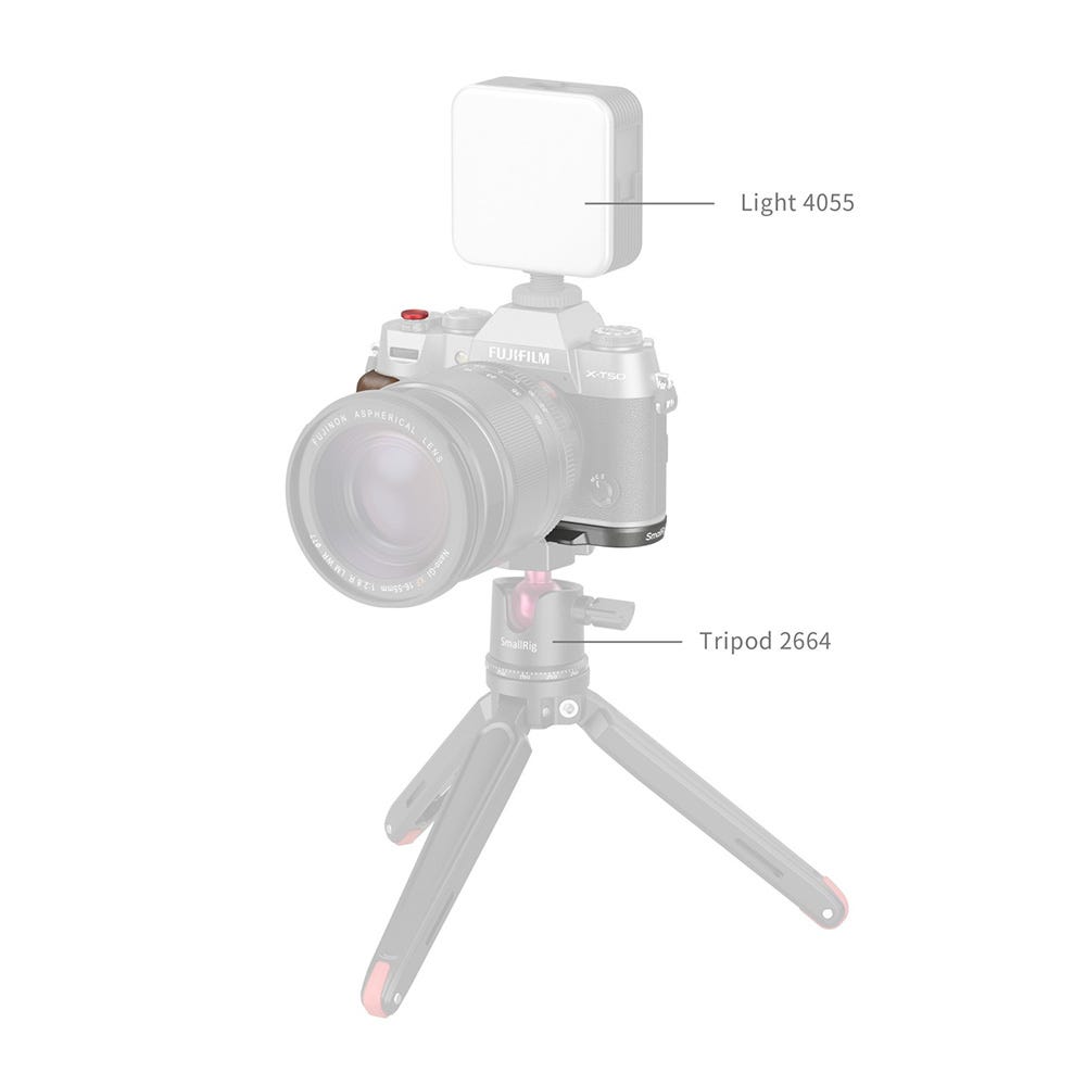 SmallRig L-Shape Mount Plate with Handle for FUJIFILM X-T50 (Wooden/Charcoal Silver) 4736B
