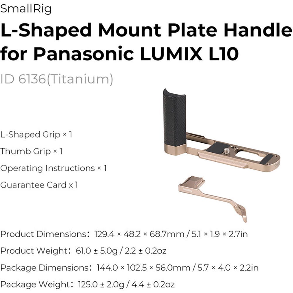 SmallRig L-Shaped Mount Plate Handle for Panasonic LUMIX L10 (Titanium) 6136