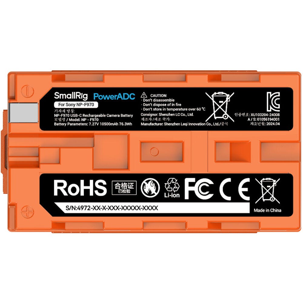 SmallRig NP-F970 USB-C Rechargeable Camera Battery (Orange) 4972