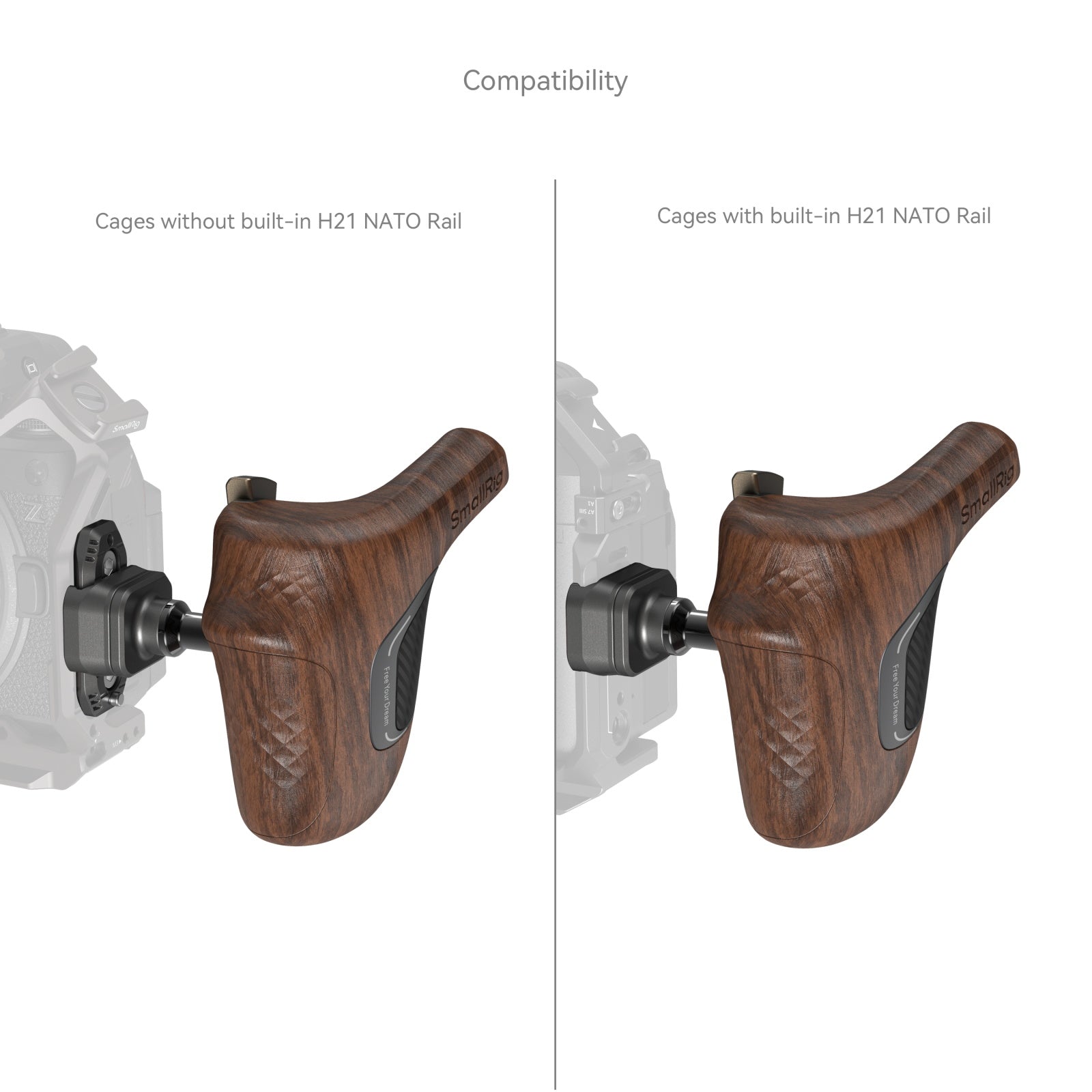 SmallRig Rotating Left-Side Wooden Handle with NATO Clamp 5161