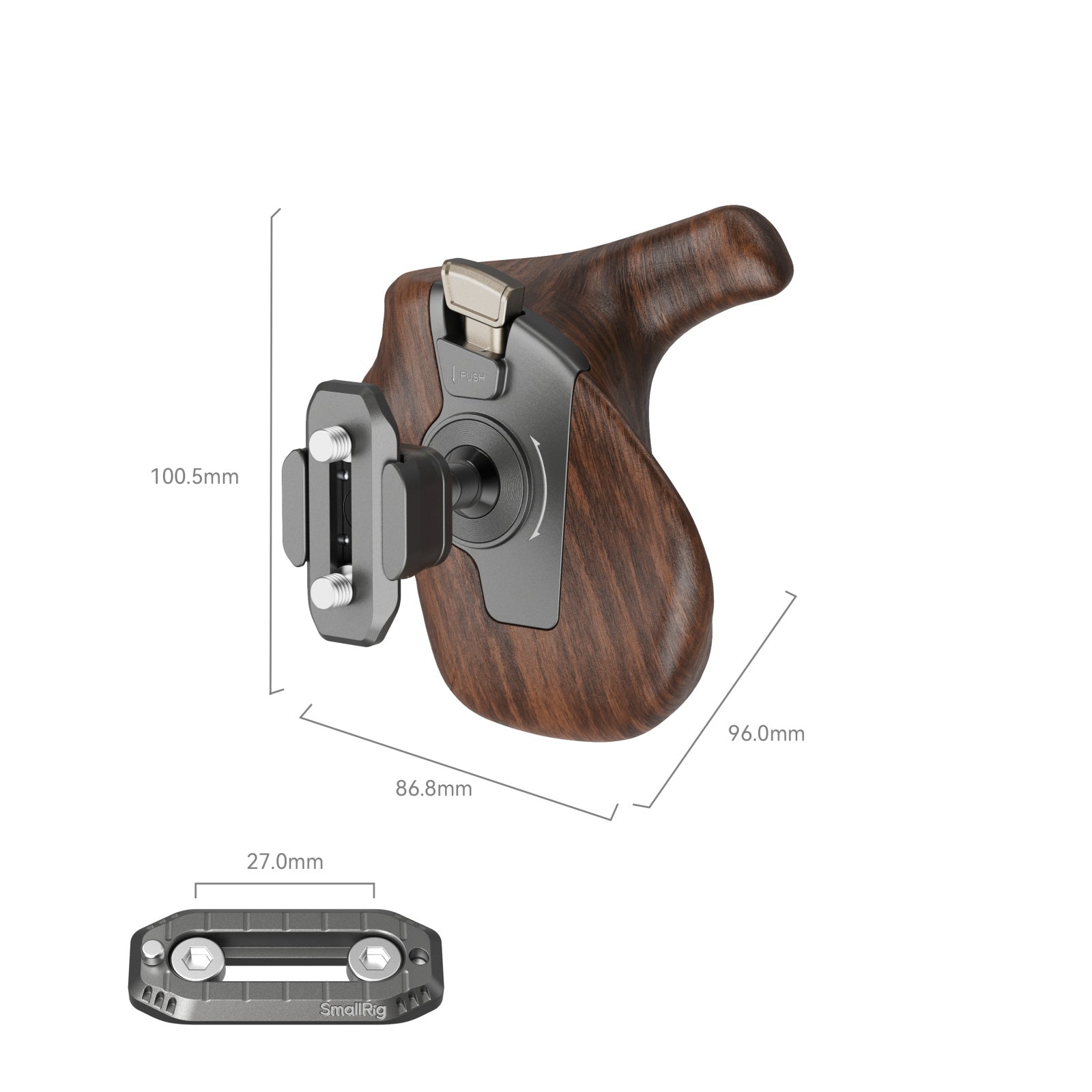 SmallRig Rotating Right-Side Wooden Handle with NATO Clamp 5192