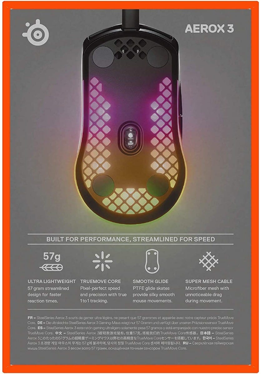 SteelSeries Aerox3 RGB Ultra Lightweight Gaming Mouse