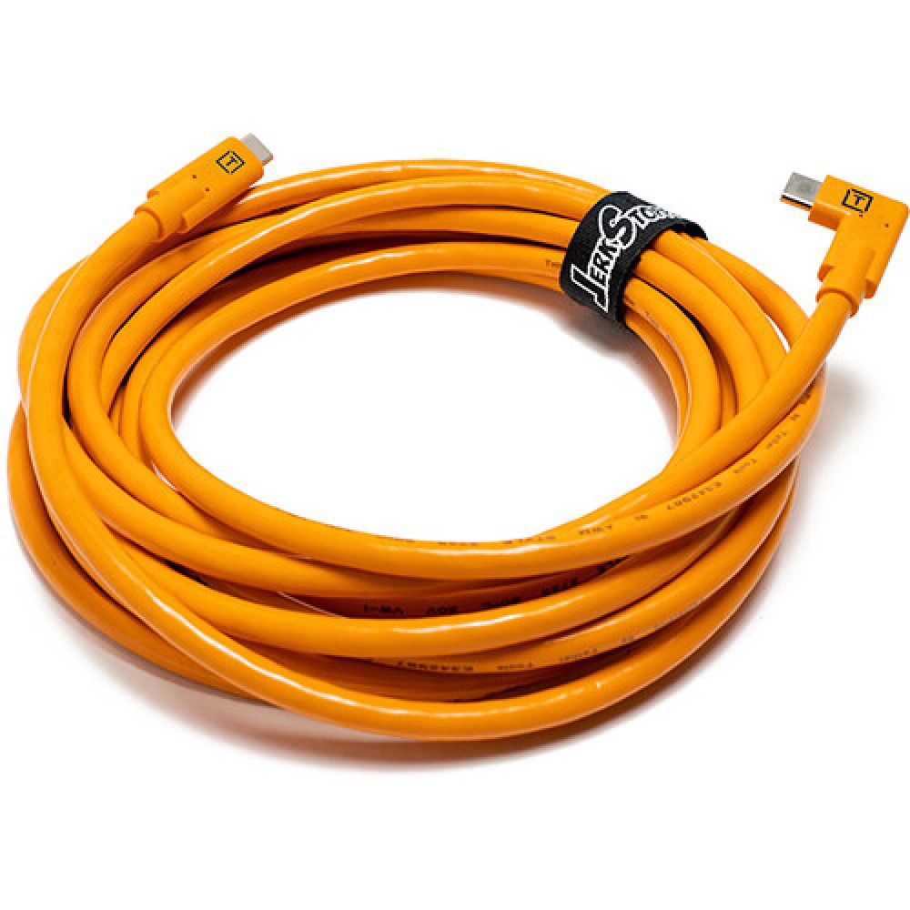 Tetherpro USB-C To USB-C Right Angle 4.6m - Hi Vis Orange Cable