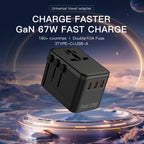 Universal Travel Adapter 67W GaN with 4-Port USB and Type-C Charging