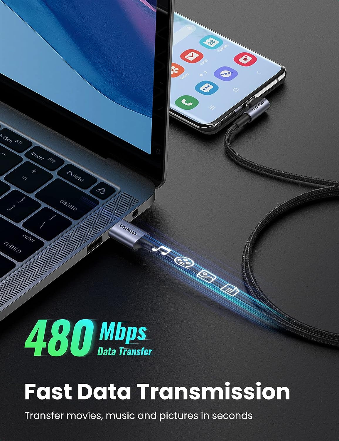 Ugreen 1m 90 Degree Angle USB-C to USB-A Braided Cable