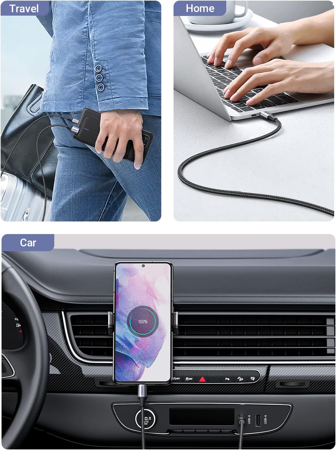 Ugreen 2m USB-A 2.0 to USB-C Nickel Plated Aluminum Braid Cable (Black)