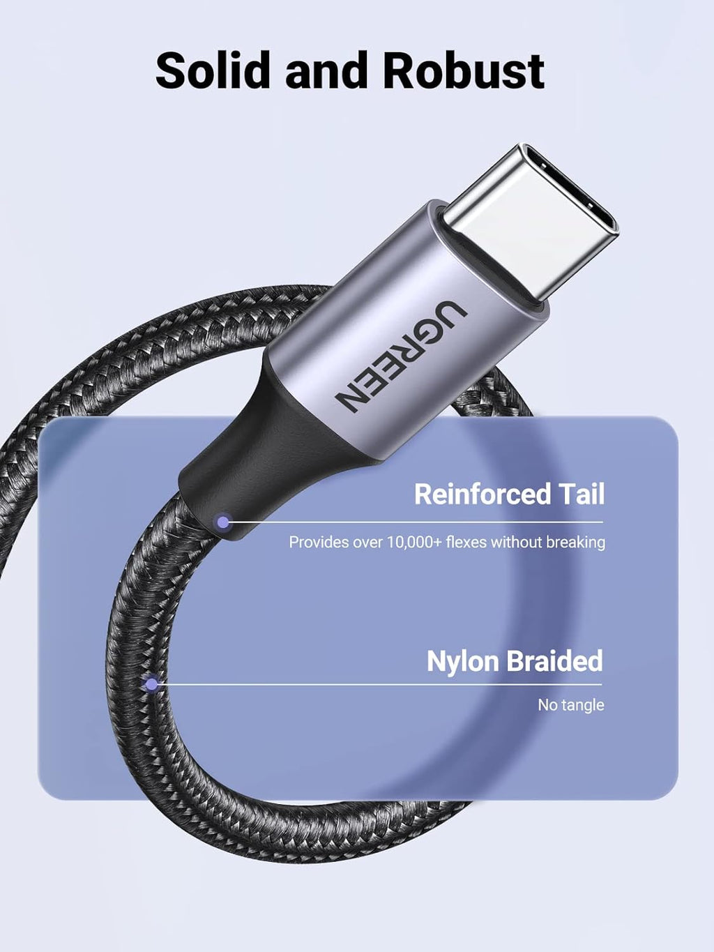 Ugreen 2m USB-A 2.0 to USB-C Nickel Plated Aluminum Braid Cable (Black)