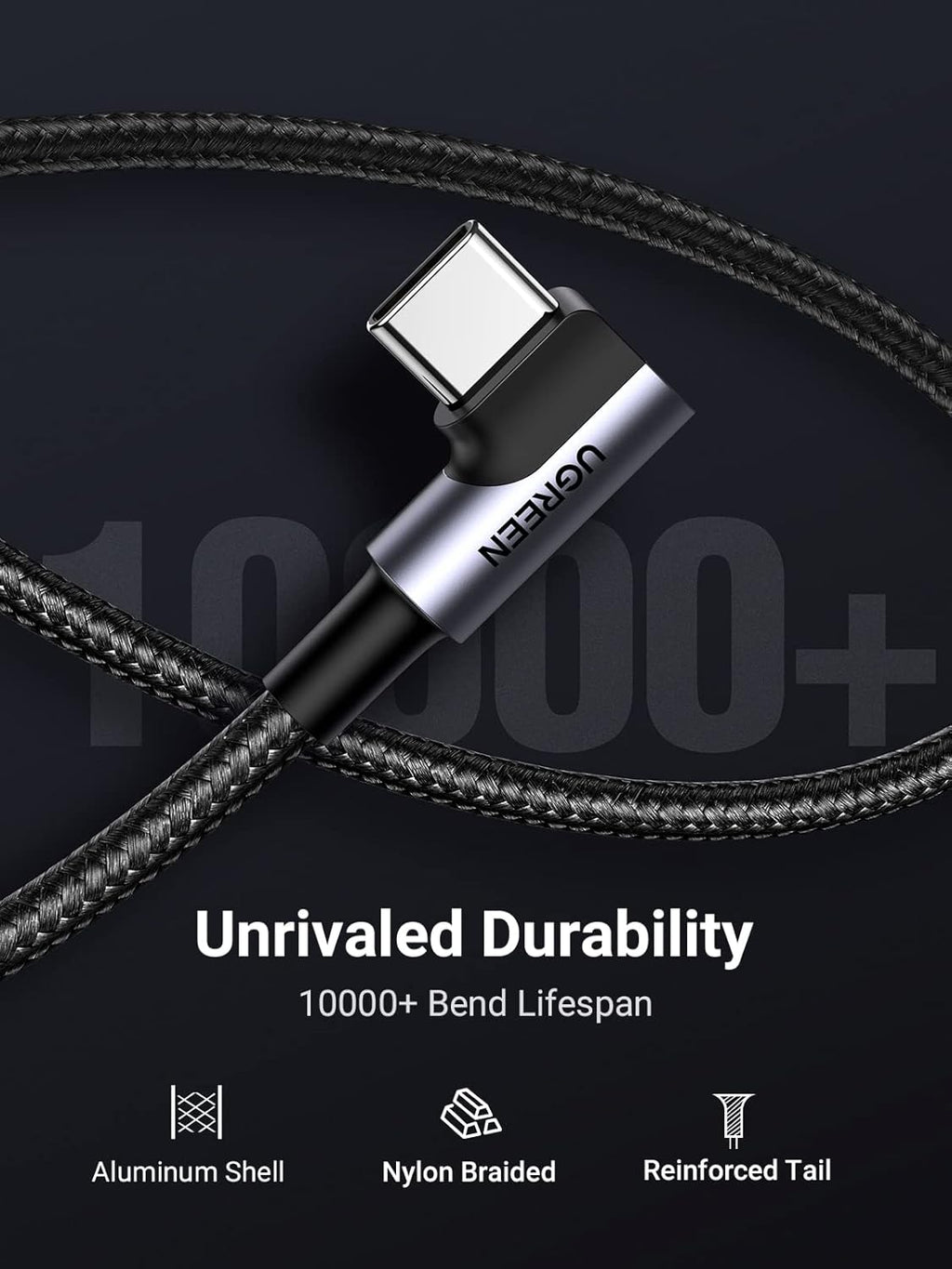 Ugreen 3m 90 Degree Angle USB-C to USB-A Braided Cable