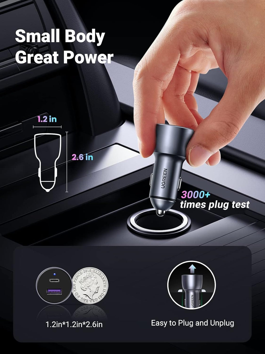 Ugreen 52.5W USB-C and USB-A Car Charger