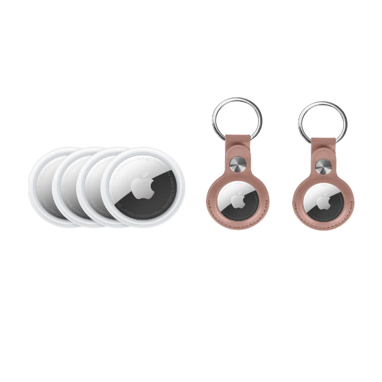 Apple AirTag 4 Pack with 2x PU Leather Key Ring (Rose Gold)