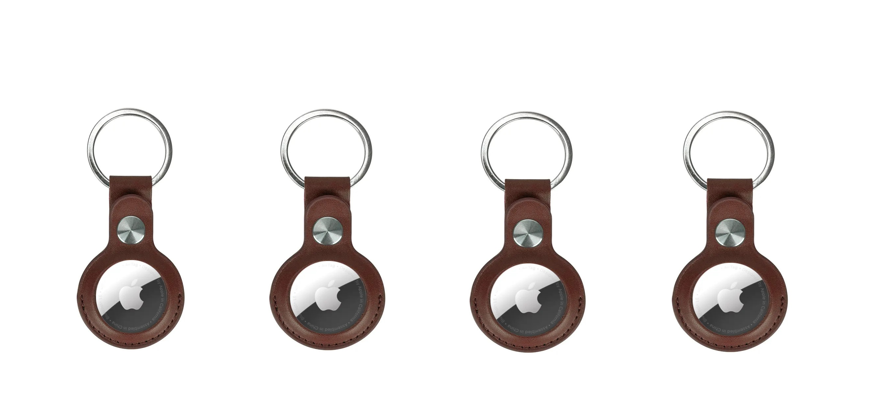 PU Leather Key Ring Cover for AirTag (4 Pack) (Brown)