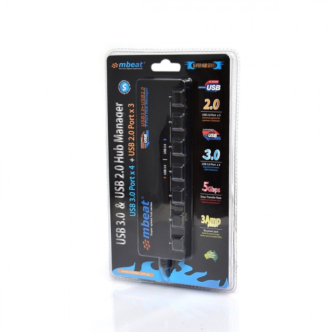Mbeat 7 Port USB3.0 and USB2.0 Hub Manager with switch