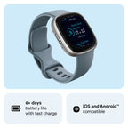 Fitbit Versa 4 Fitness Tracker - Waterfall Blue/Platinum Aluminium