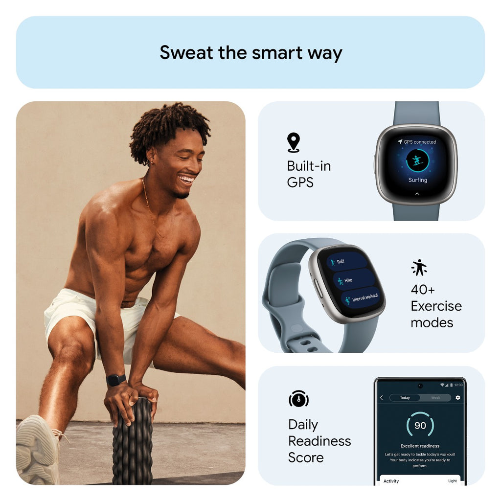 Fitbit Versa 4 Fitness Tracker - Waterfall Blue/Platinum Aluminium