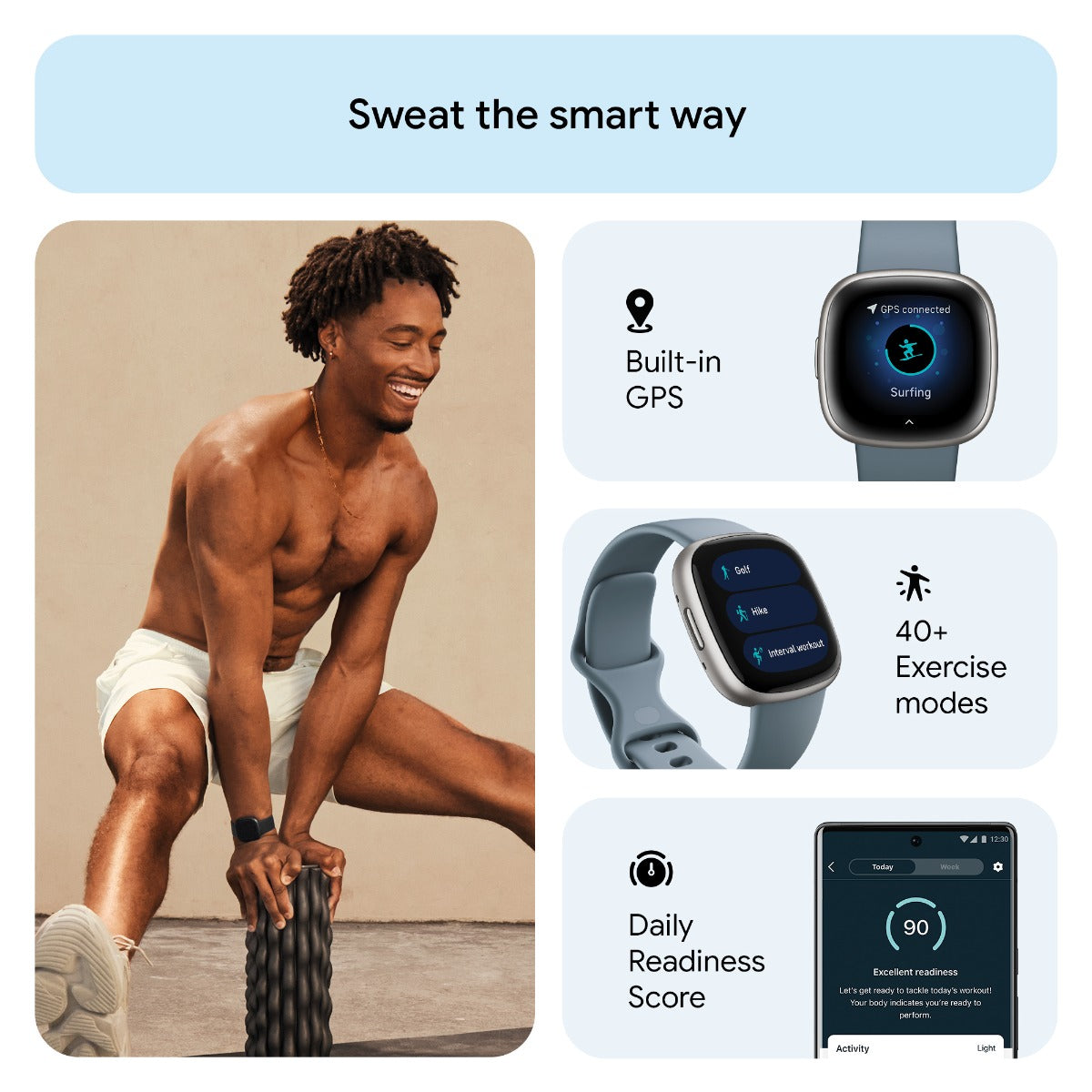 Fitbit Versa 4 Fitness Tracker - Waterfall Blue/Platinum Aluminium