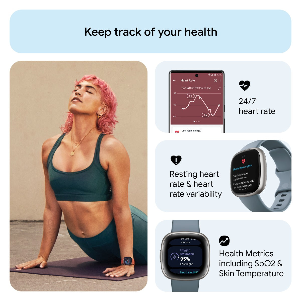 Fitbit Versa 4 Fitness Tracker - Waterfall Blue/Platinum Aluminium