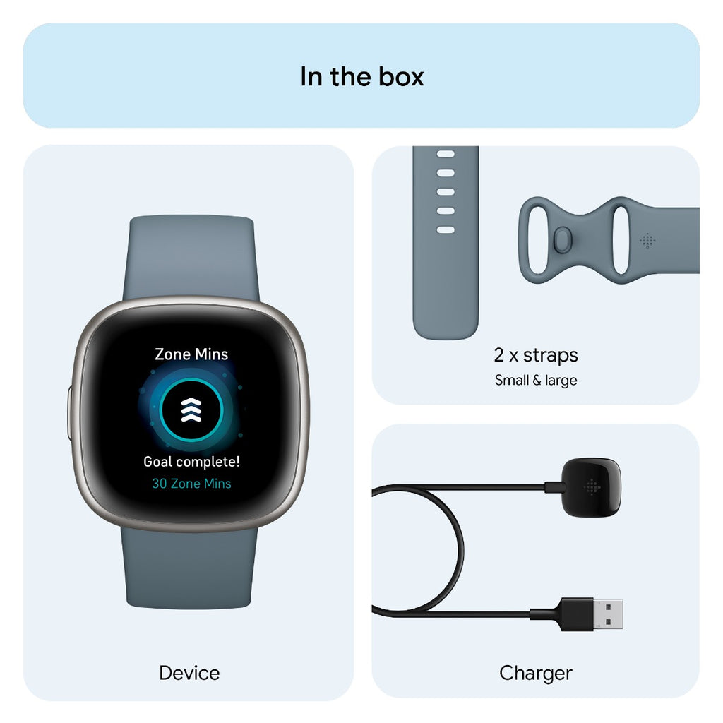 Fitbit Versa 4 Fitness Tracker - Waterfall Blue/Platinum Aluminium