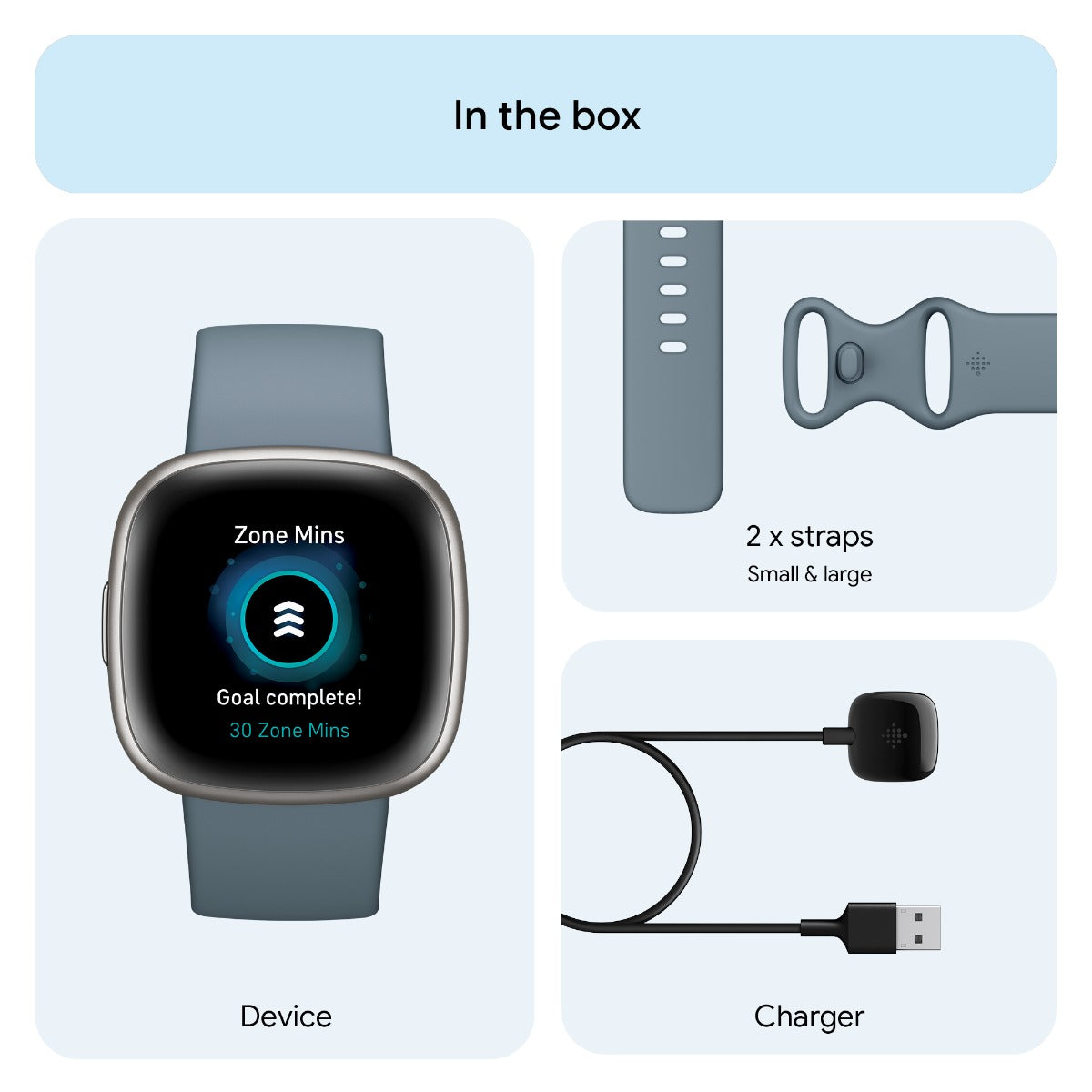 Fitbit Versa 4 Fitness Tracker - Waterfall Blue/Platinum Aluminium