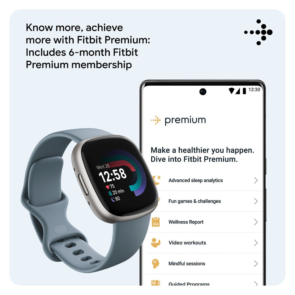 Fitbit Versa 4 Fitness Tracker - Waterfall Blue/Platinum Aluminium