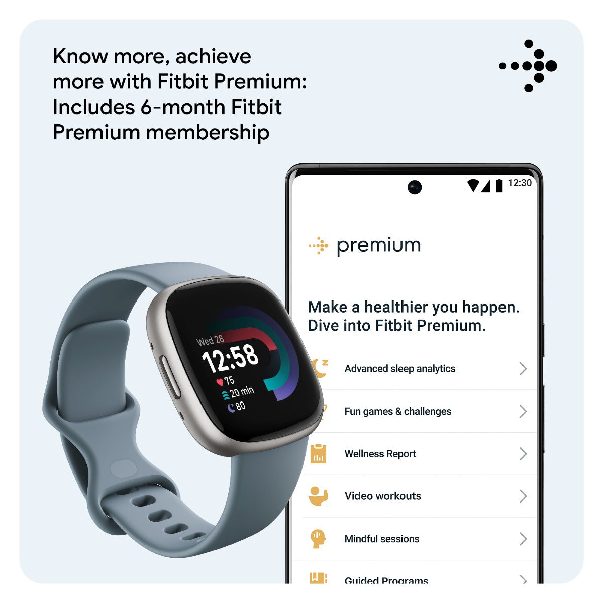 Fitbit Versa 4 Fitness Tracker - Waterfall Blue/Platinum Aluminium