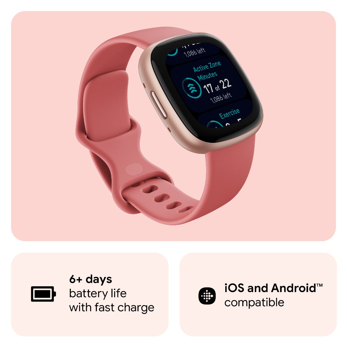 Fitbit Versa 4 Fitness Tracker - Pink Sand/Copper Rose Aluminium