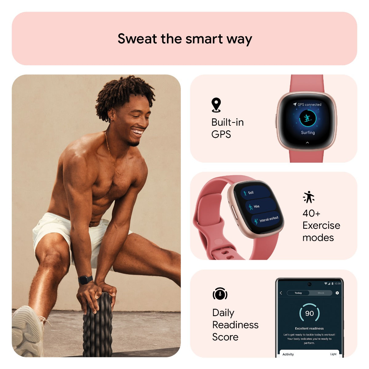 Fitbit Versa 4 Fitness Tracker - Pink Sand/Copper Rose Aluminium