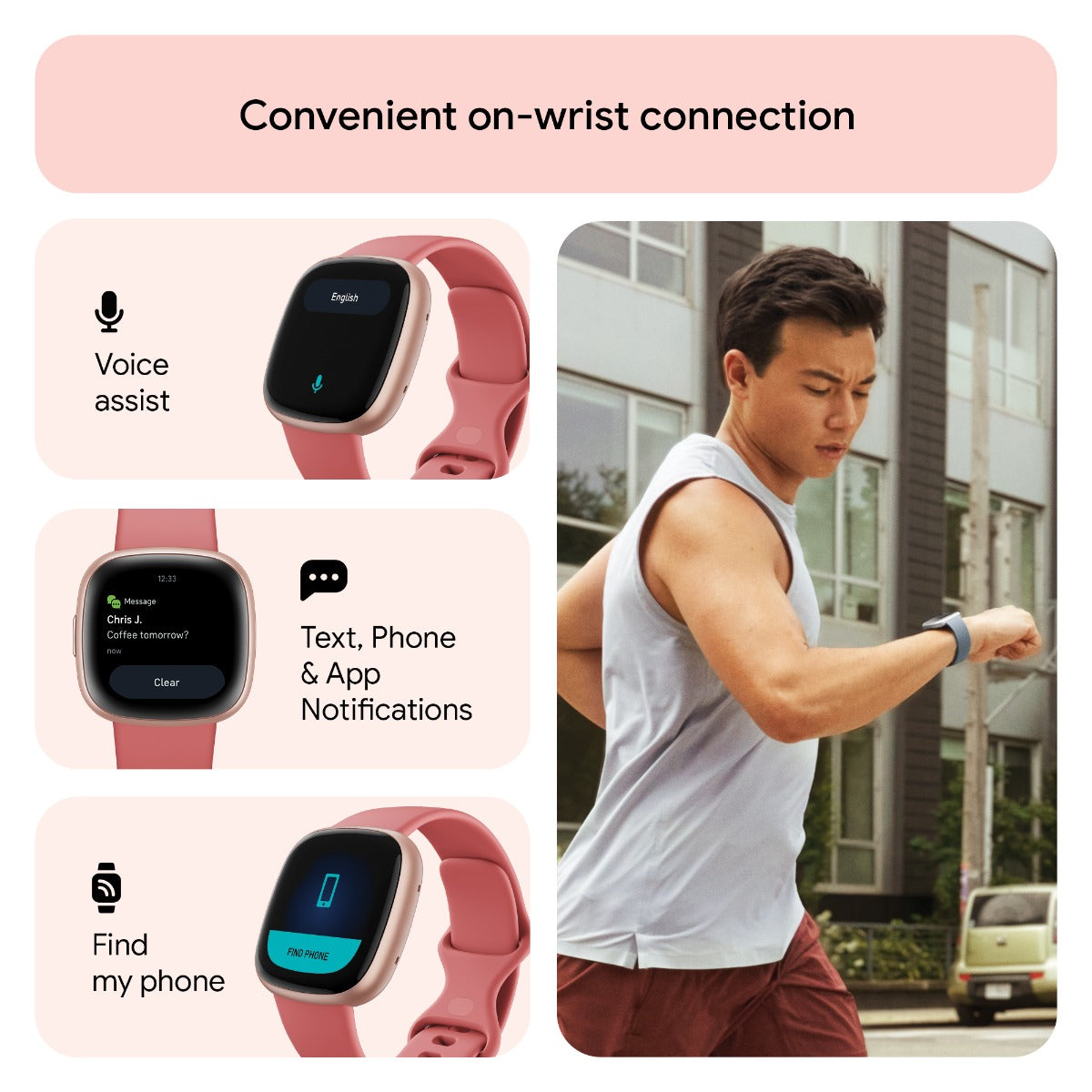 Fitbit Versa 4 Fitness Tracker - Pink Sand/Copper Rose Aluminium