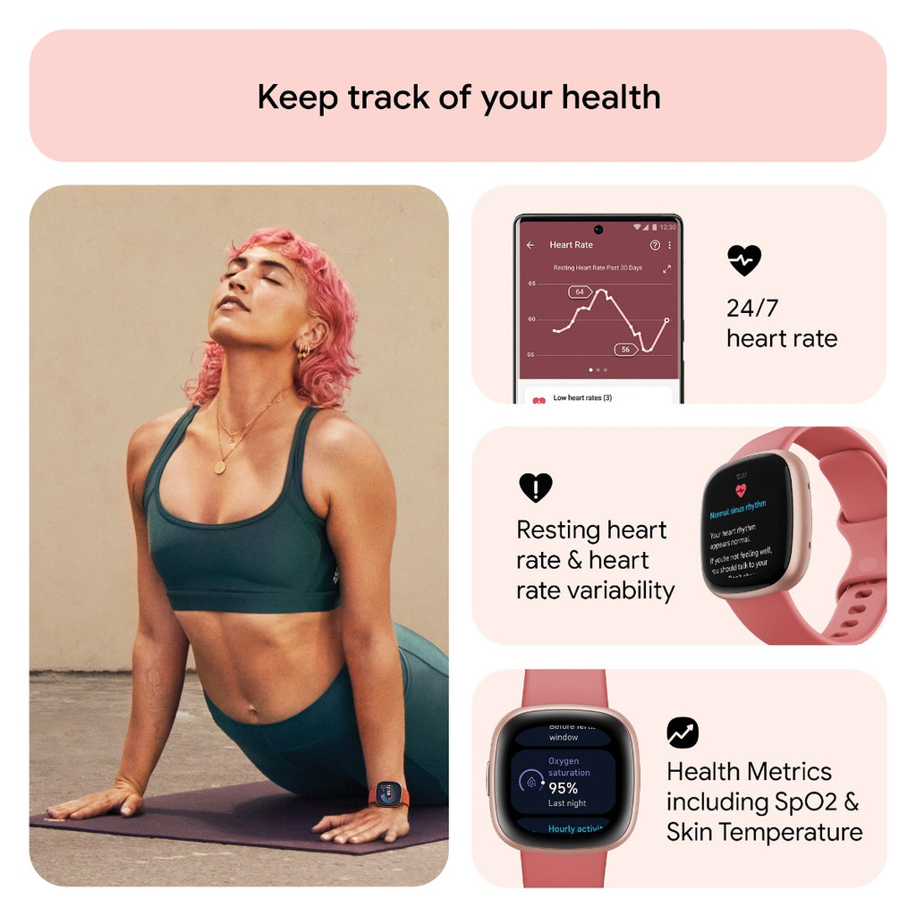 Fitbit Versa 4 Fitness Tracker - Pink Sand/Copper Rose Aluminium