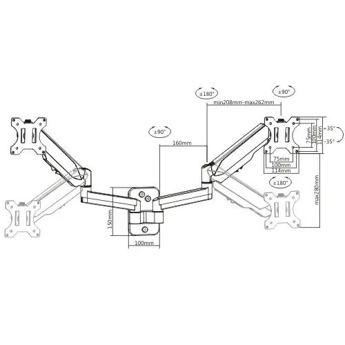 Brateck Dual Monitor Wall Mounted Gas Spring Monitor Arm 17"-32"