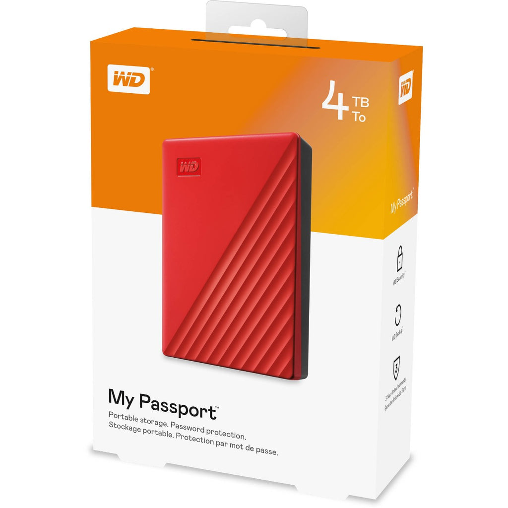 WD My Passport 4TB USB 3.0 Portable Hard Drive - Red