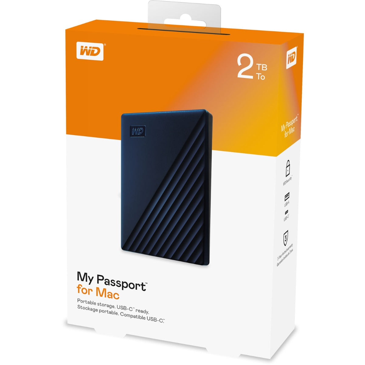 WD My Passport for Mac 2TB USB-C 3.0 Portable Hard Drive - Blue