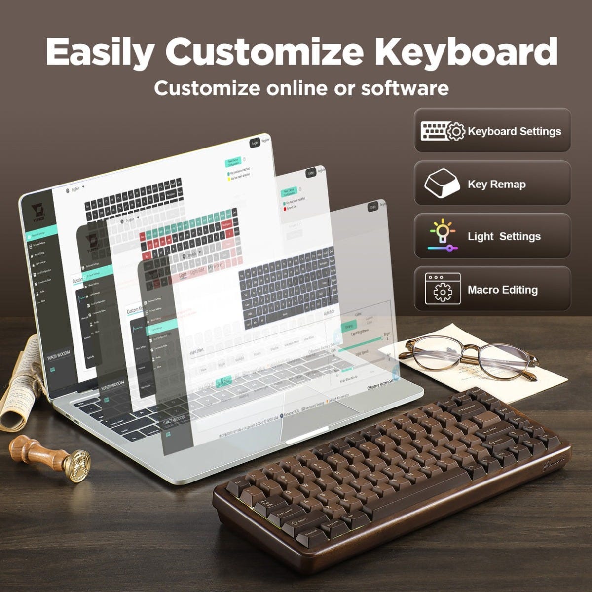 YUNZII WOOD84 Wireless Tri-Mode Keyboard (Candy Linear Switch)