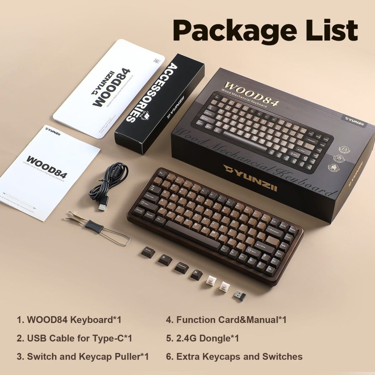 YUNZII WOOD84 Wireless Tri-Mode Keyboard (Candy Linear Switch)