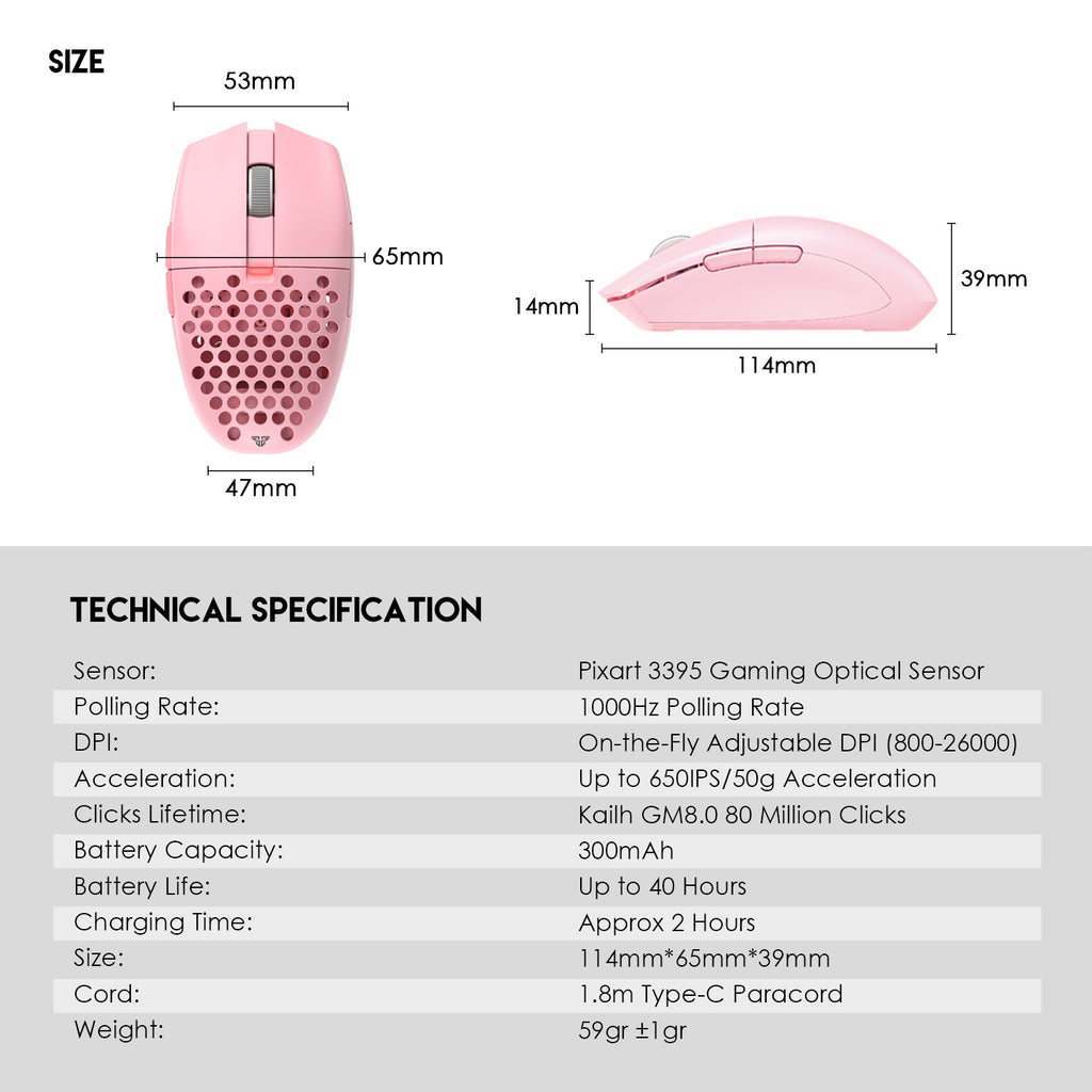 Fantech ARIA XD7 Light-Weight Wireless Gaming Mouse (Pink)