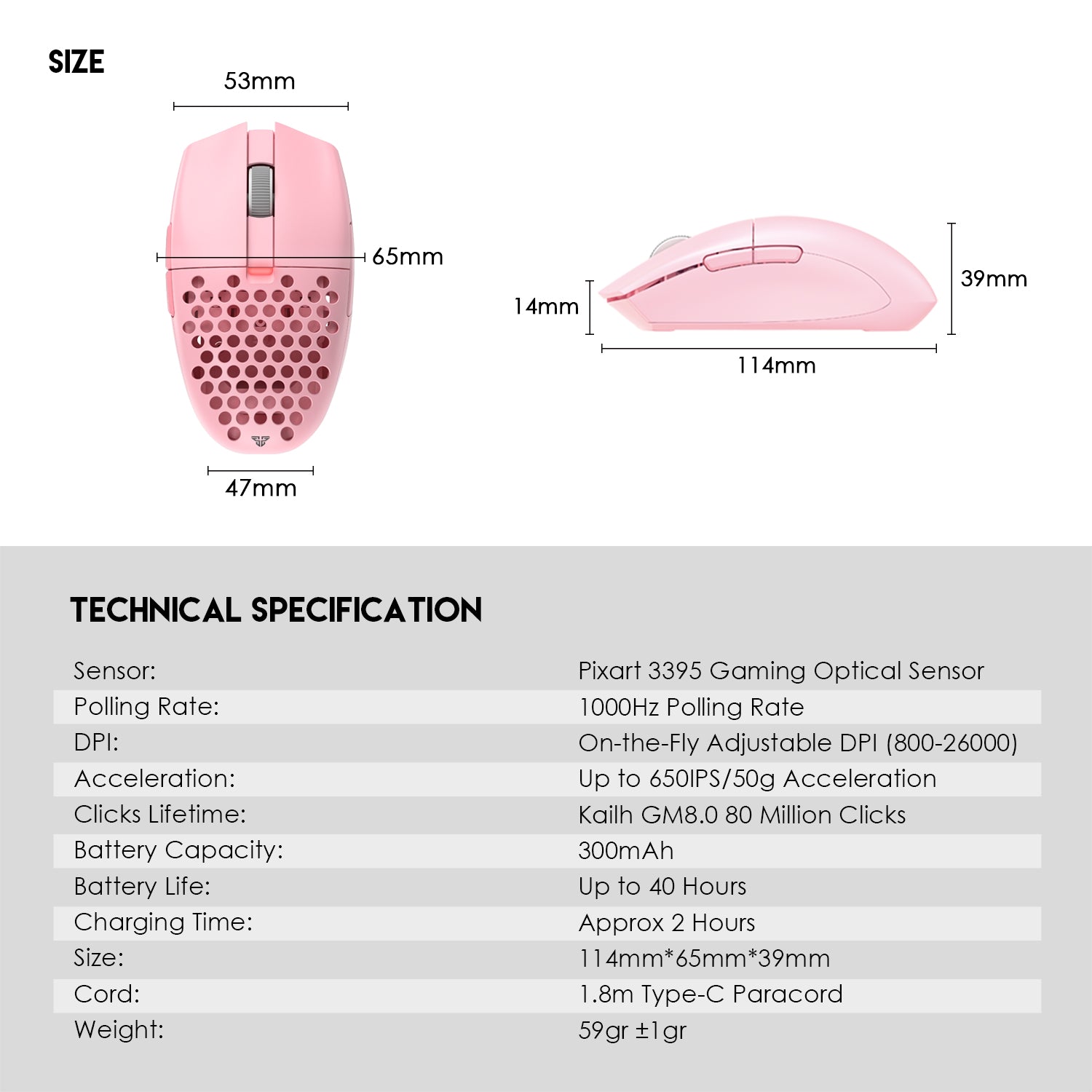 Fantech ARIA XD7 Light-Weight Wireless Gaming Mouse (Pink)