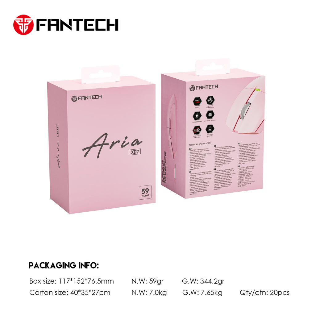 Fantech ARIA XD7 Light-Weight Wireless Gaming Mouse (Pink)