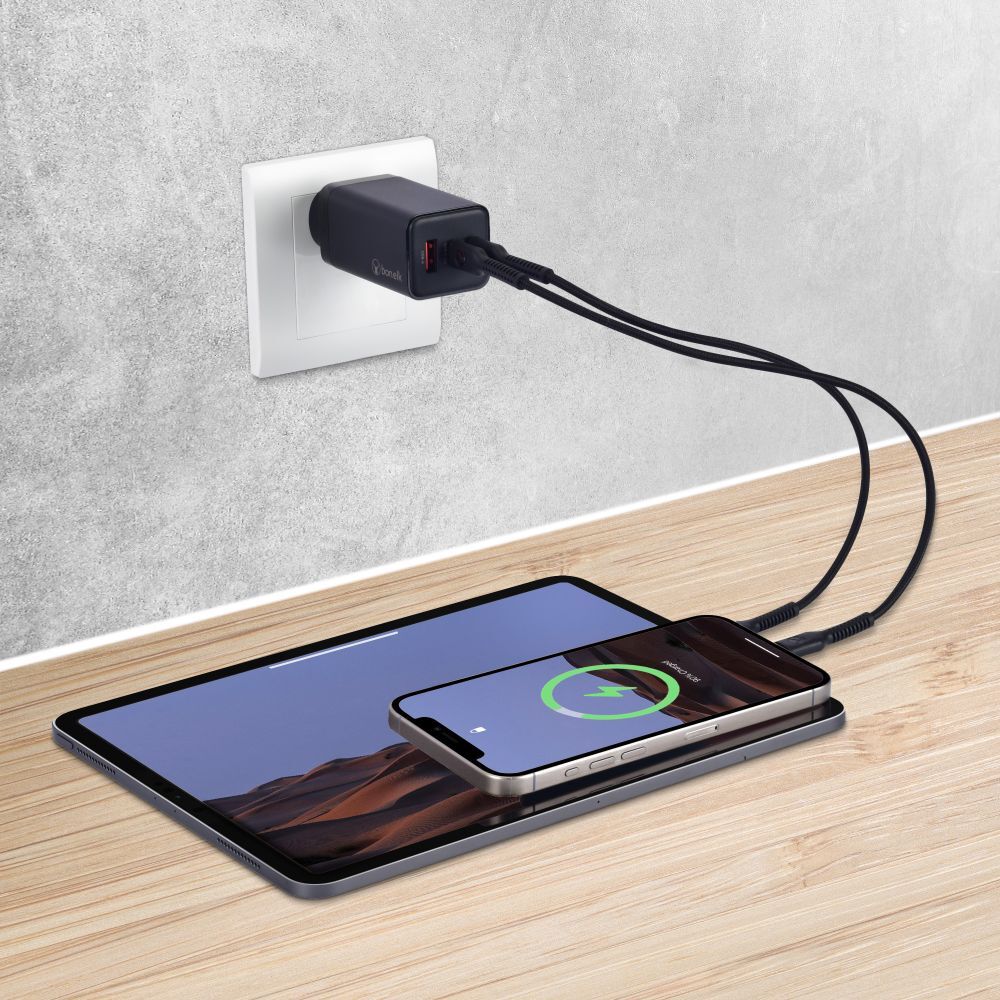 Bonelk Eco Series 65W PD Wall Charger 3 x USB-C (Black) 