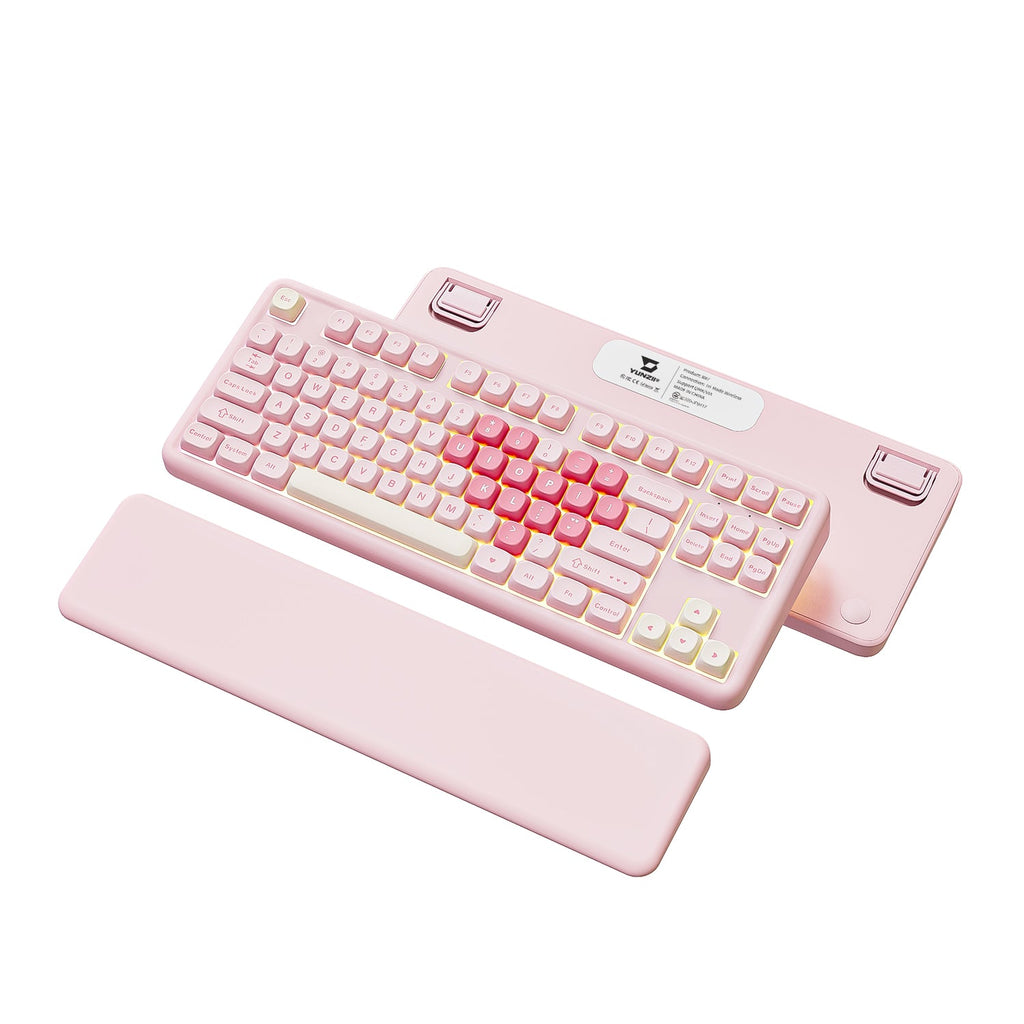 YUNZII B87 Mechanical Keyboard with Wrist Rest (Pink) (Cocoa Cream V2 Switch)